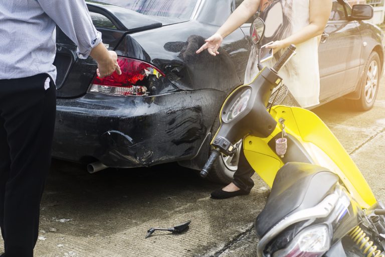Accident of motorcycle and car